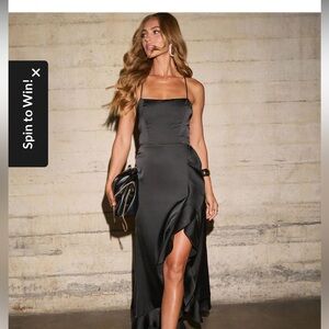 Vici Black Satin Maxi Dress